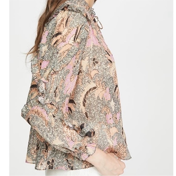 Ulla Johnson Lara Blouse Silk-Blend Ruffle Floral Birds of Paradise Ivory Size 6 - Picture 6 of 17